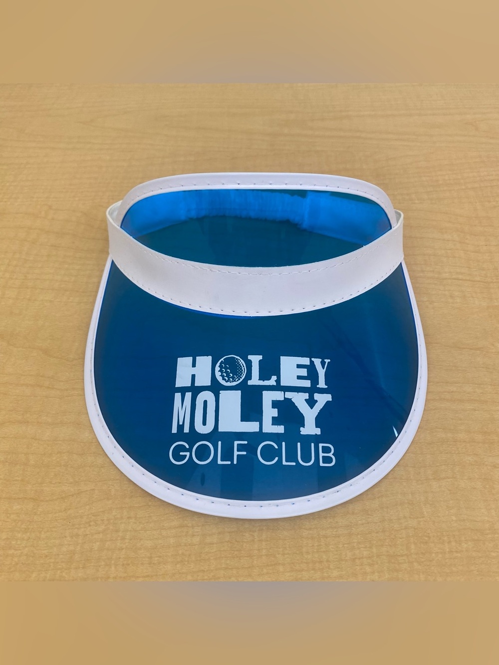 Holey Moley Golf Club Vintage Blue Plastic Flexible Hat Visor Style Elastic Back